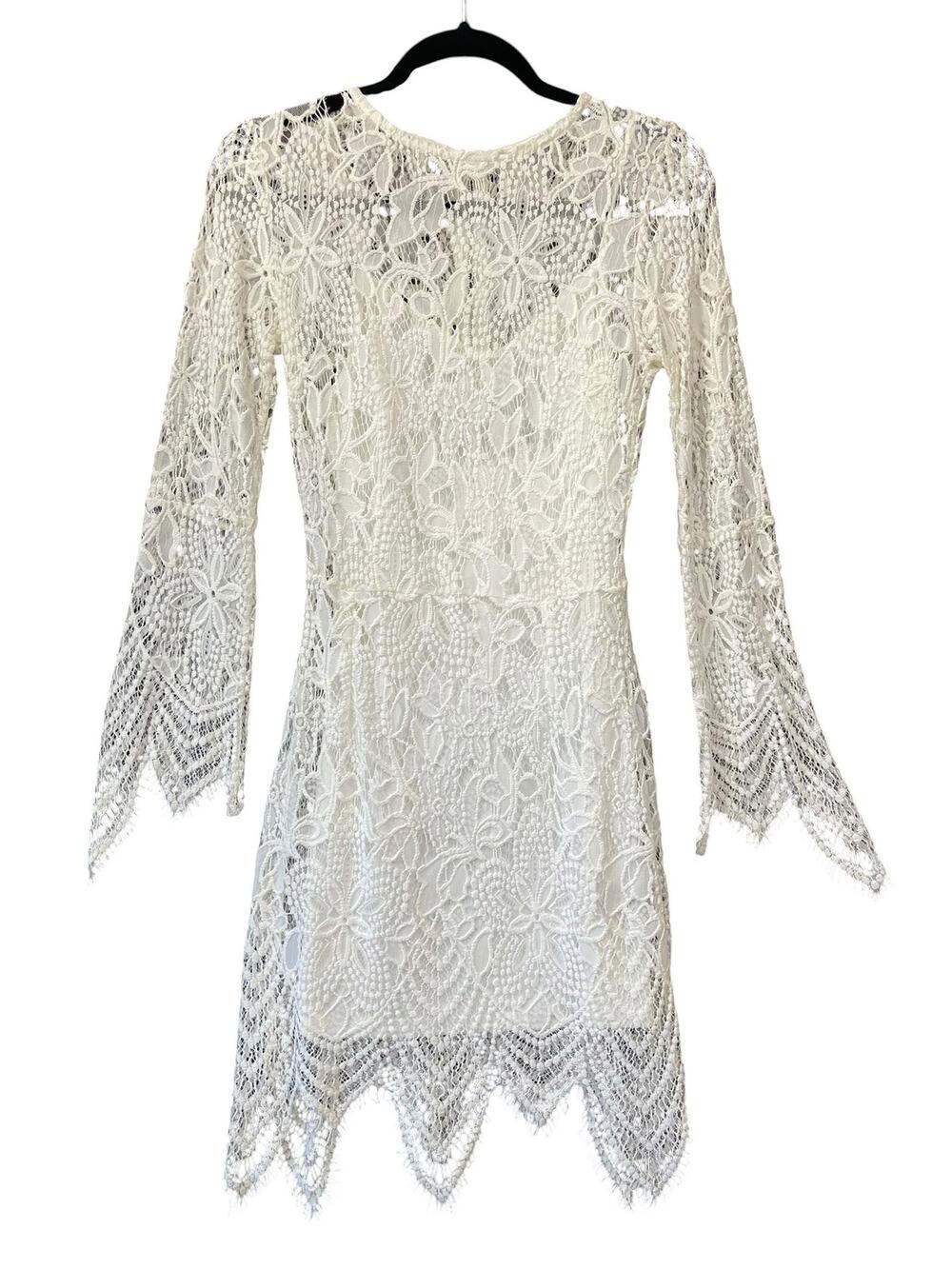 White Lace Sheath Dress Coquette Bridal S Long Sleeve Ethereal Halloween Ghost